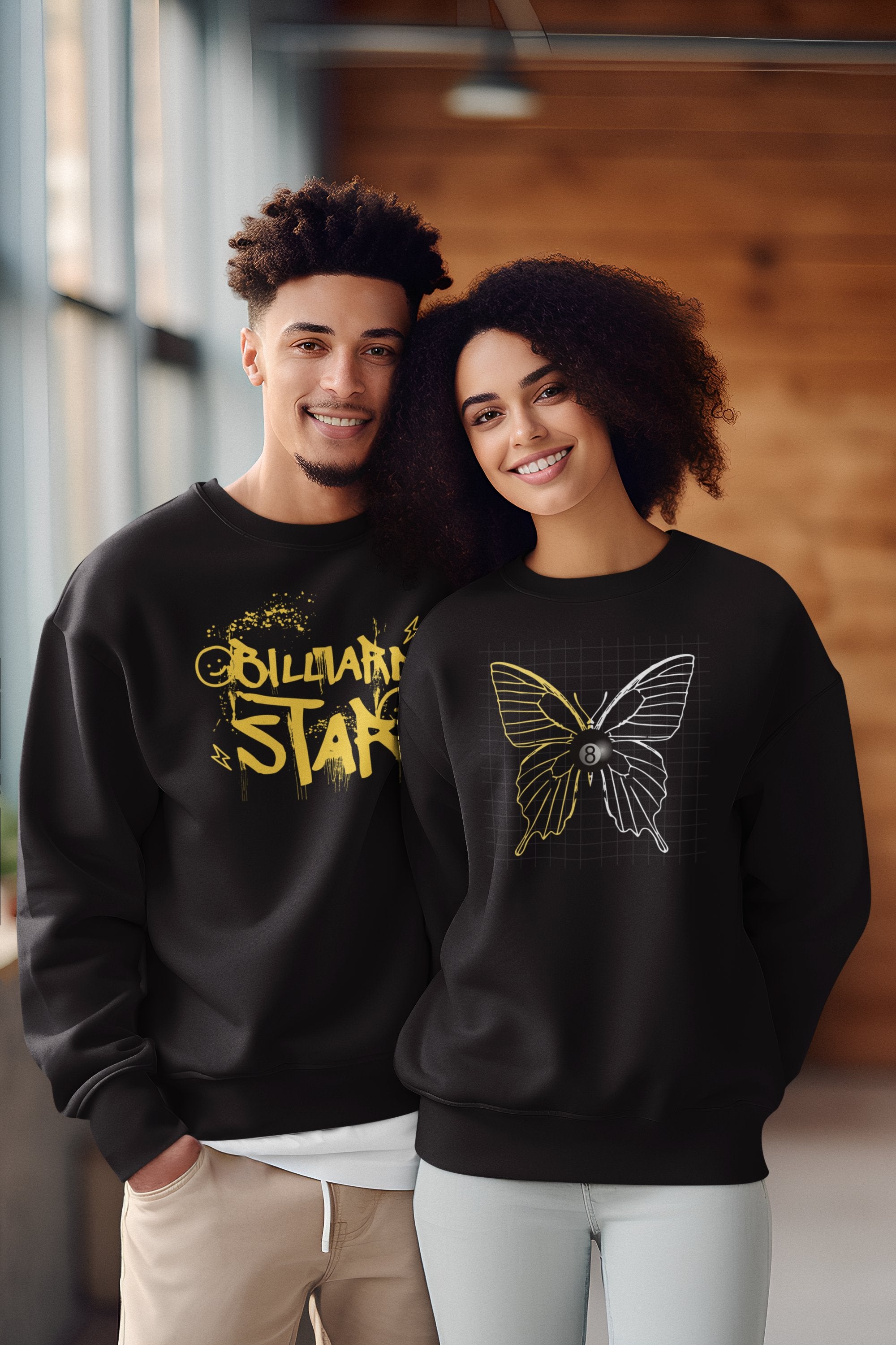 Billiard Crewneck Sweatshirt - Bfly billiards clothing store - Black unisex crewneck sweatshirt with billiard custom design