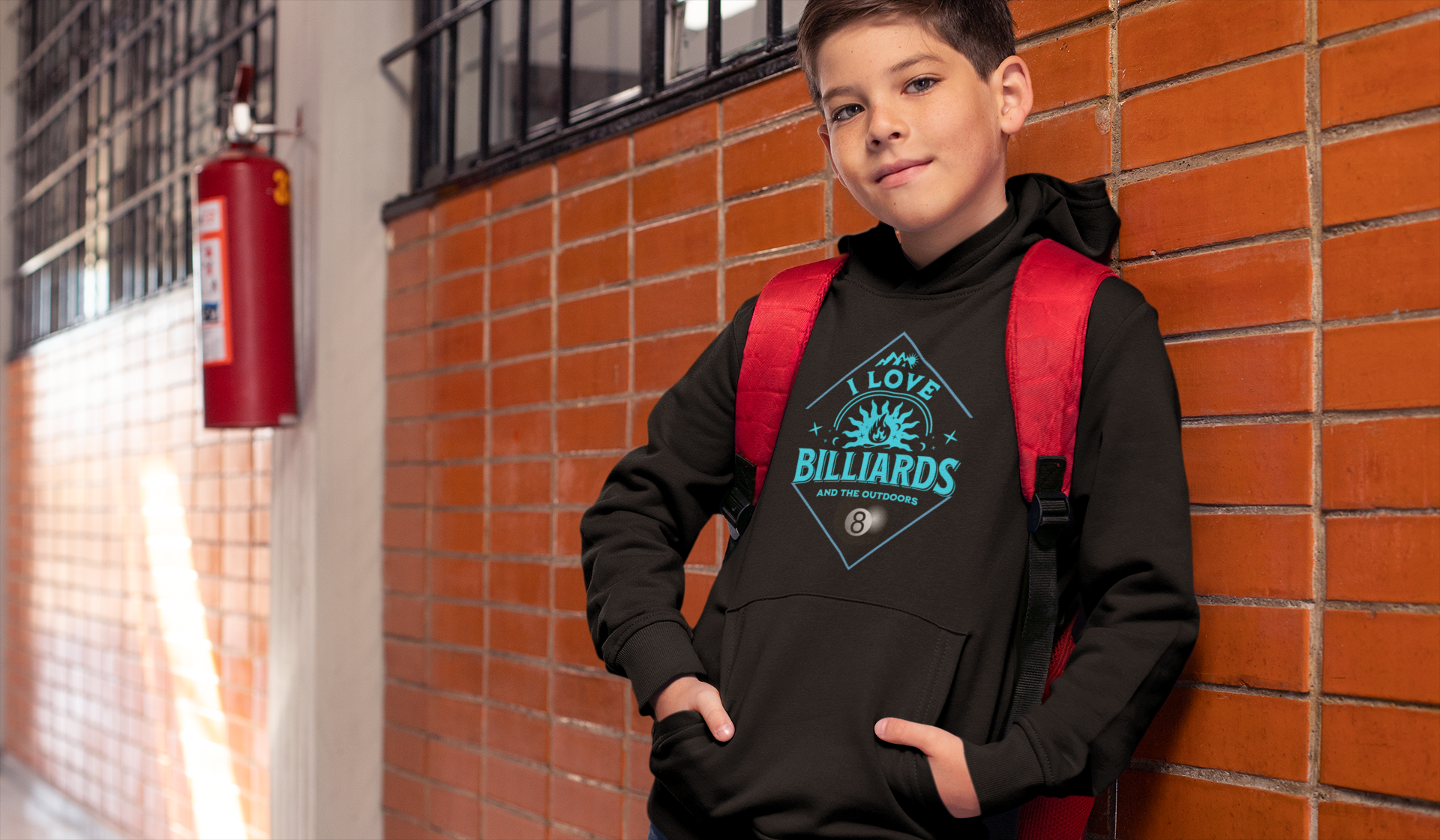 Billiard Youth Pullover Hoodie - Bfly billiards clothing - Black youth pullover hoodie with billiard themed custom design