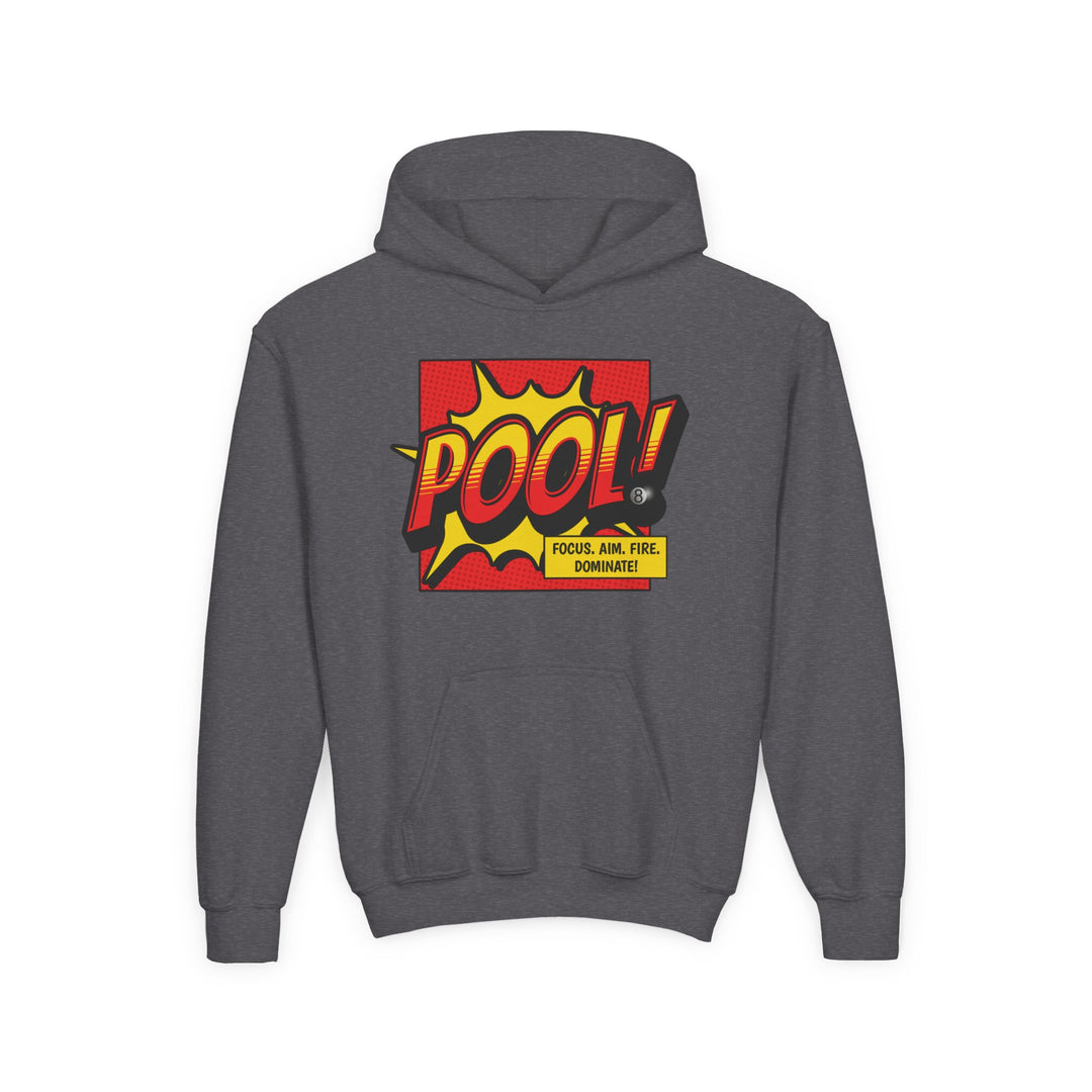 Pool: Focus. Aim. Fire. Dominate - Unisex Youth Pullover Hoodie