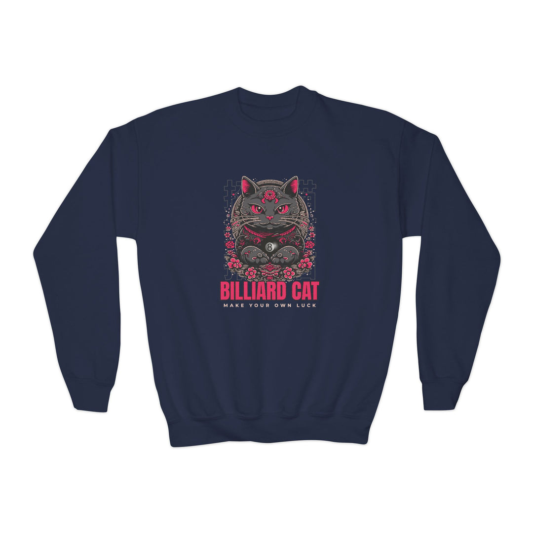 Billiard 8 Ball Cat - Unisex Youth Crewneck Sweatshirt
