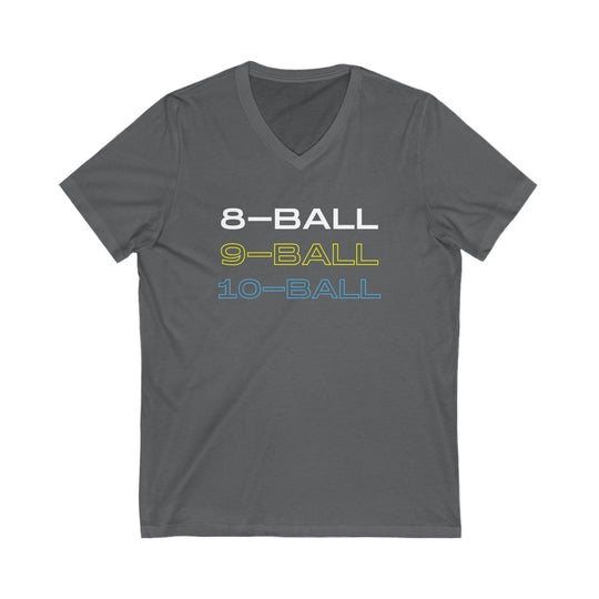 8 - BALL, 9 - BALL, 10 - BALL - Unisex V - Neck Tee - BFLY BILLIARDS