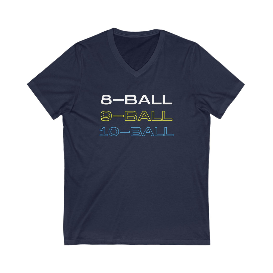 8 - BALL, 9 - BALL, 10 - BALL - Unisex V - Neck Tee - BFLY BILLIARDS