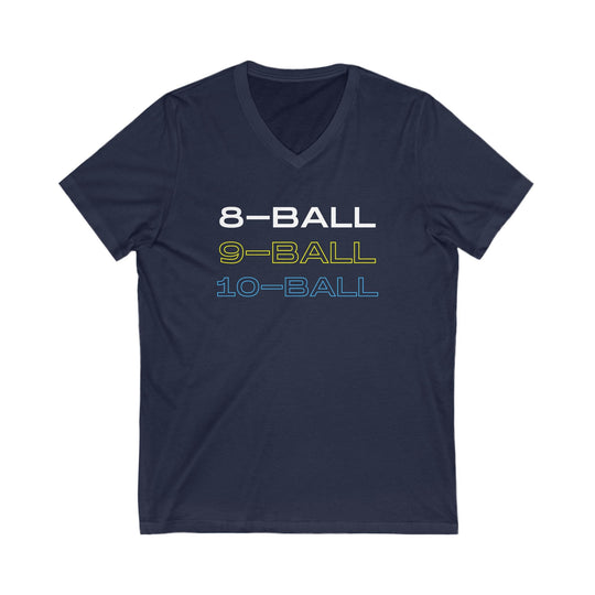 8 - BALL, 9 - BALL, 10 - BALL - Unisex V - Neck Tee - BFLY BILLIARDS