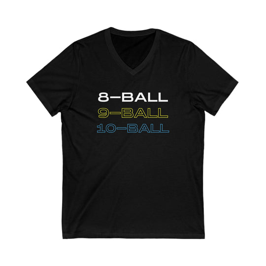 8 - BALL, 9 - BALL, 10 - BALL - Unisex V - Neck Tee - BFLY BILLIARDS
