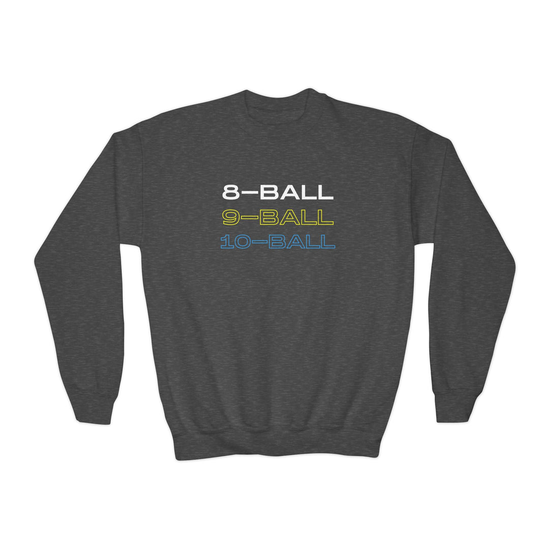 8 - BALL, 9 - BALL, 10 - BALL - Unisex Youth Crewneck Sweatshirt - BFLY BILLIARDS