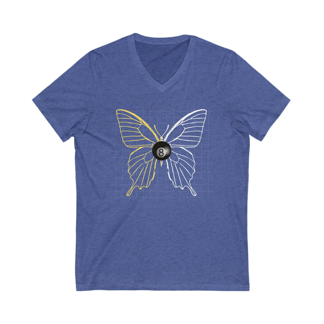 8 Ball Butterfly Grid - Unisex V - Neck Tee - BFLY BILLIARDS