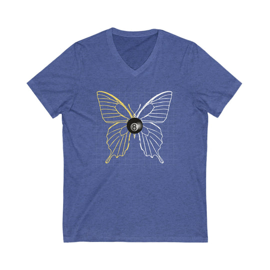8 Ball Butterfly Grid - Unisex V - Neck Tee - BFLY BILLIARDS