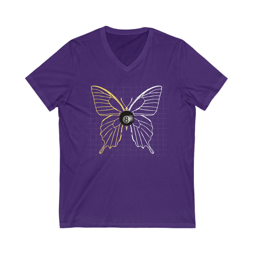 8 Ball Butterfly Grid - Unisex V - Neck Tee - BFLY BILLIARDS