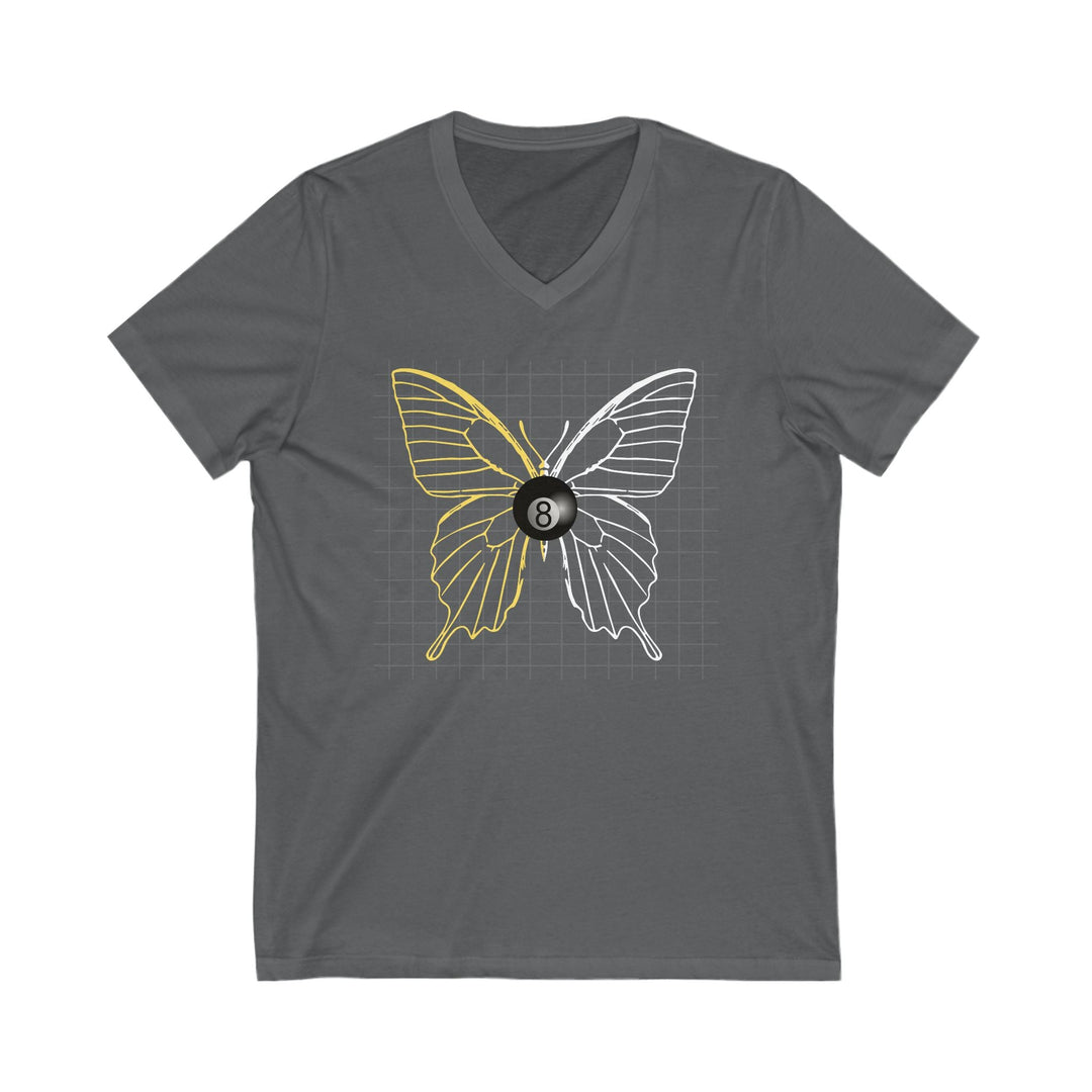 8 Ball Butterfly Grid - Unisex V - Neck Tee - BFLY BILLIARDS