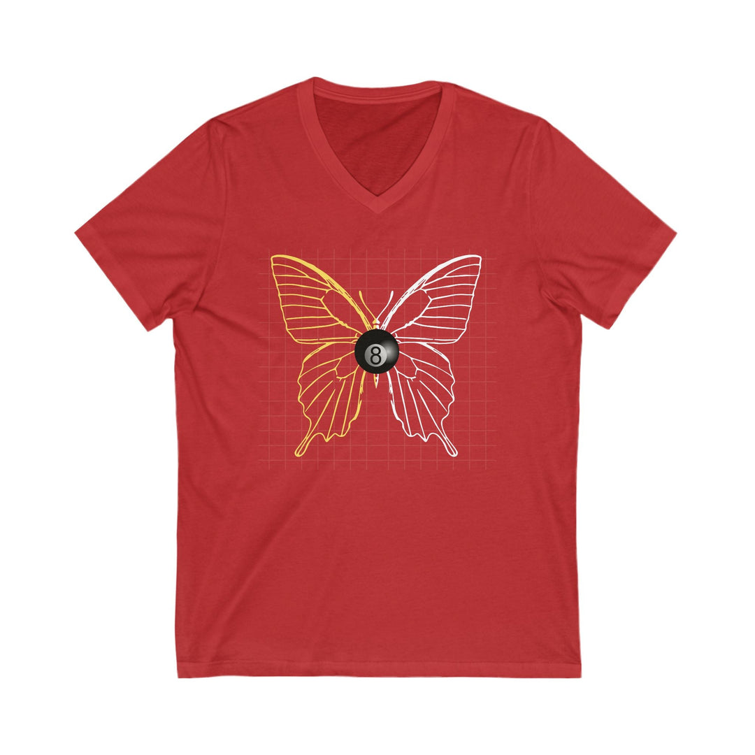 8 Ball Butterfly Grid - Unisex V - Neck Tee - BFLY BILLIARDS