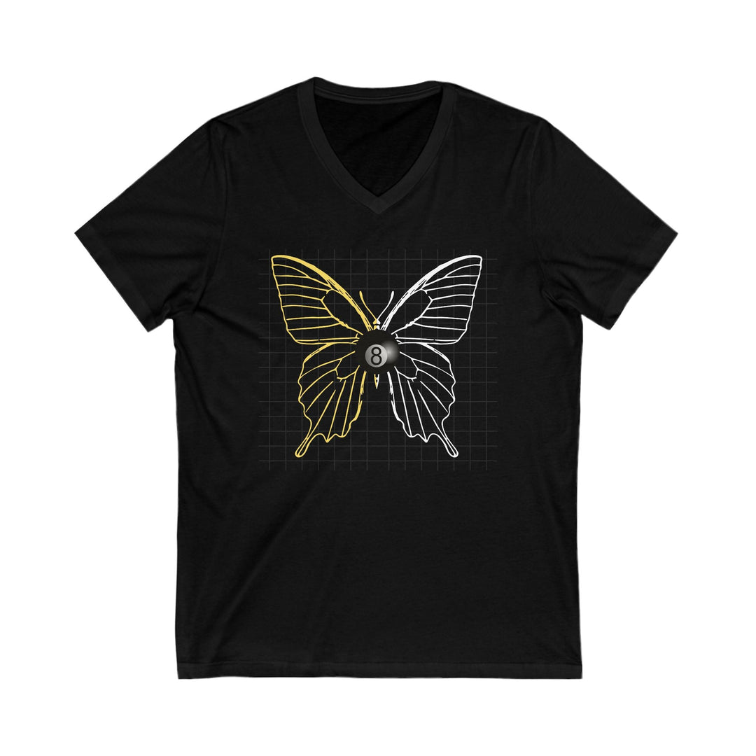 8 Ball Butterfly Grid - Unisex V - Neck Tee - BFLY BILLIARDS