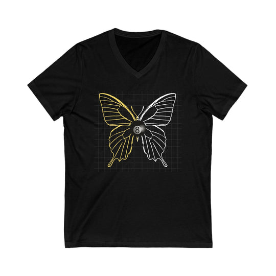 8 Ball Butterfly Grid - Unisex V - Neck Tee - BFLY BILLIARDS