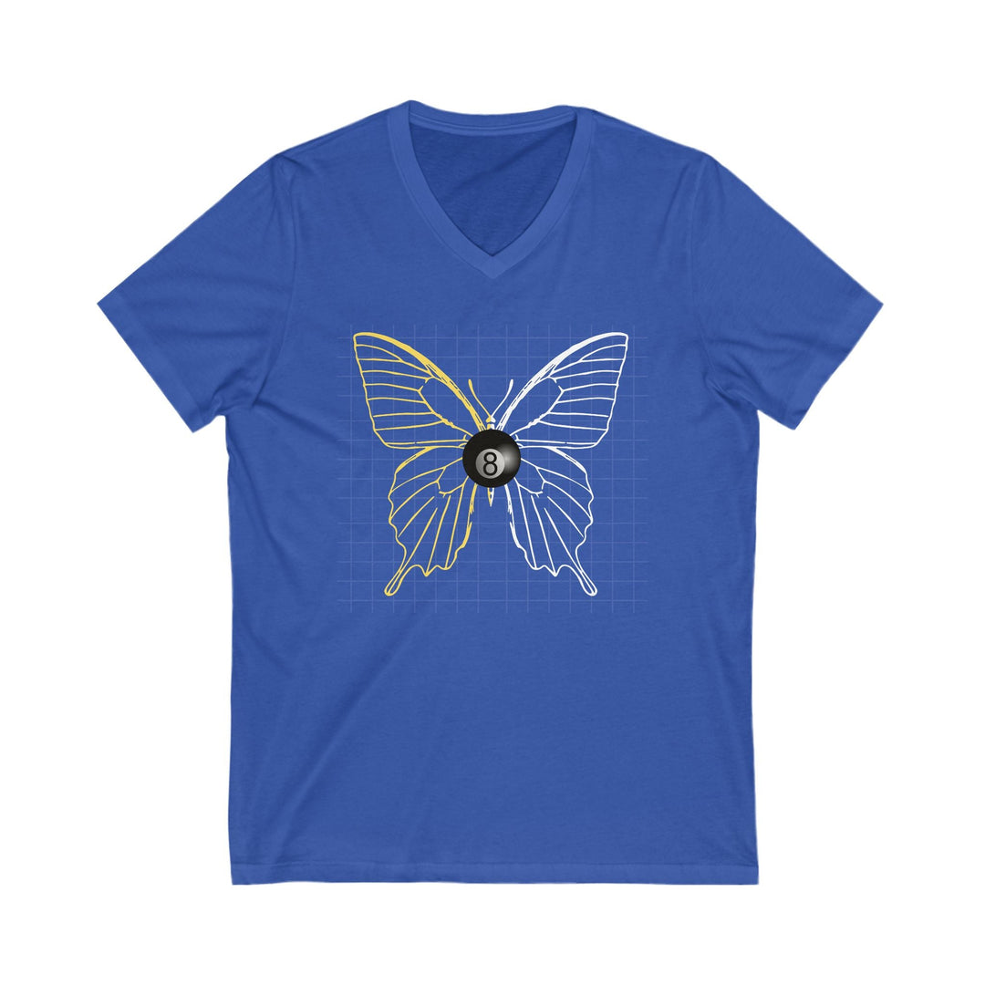 8 Ball Butterfly Grid - Unisex V - Neck Tee - BFLY BILLIARDS