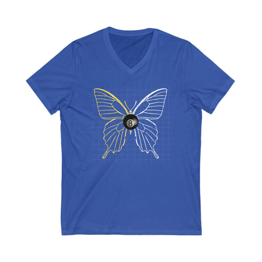 8 Ball Butterfly Grid - Unisex V - Neck Tee - BFLY BILLIARDS