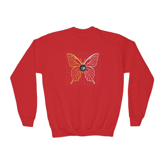 8 Ball Butterfly Grid - Unisex Youth Crewneck Sweatshirt - BFLY BILLIARDS