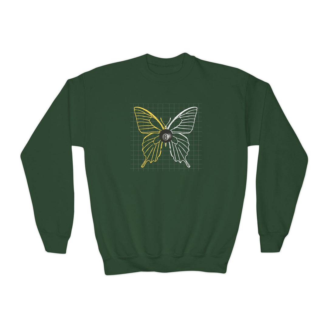 8 Ball Butterfly Grid - Unisex Youth Crewneck Sweatshirt - BFLY BILLIARDS