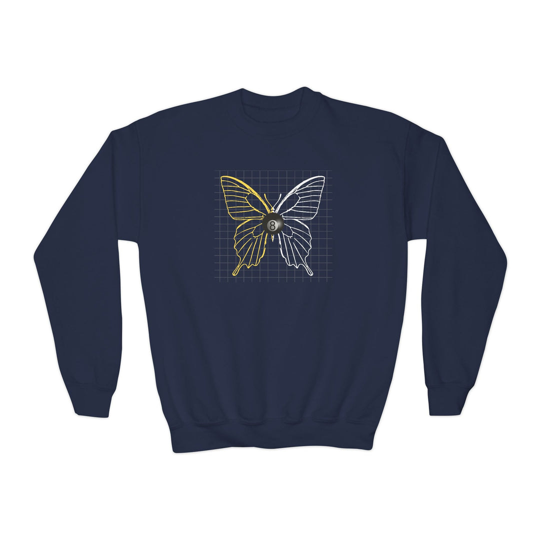 8 Ball Butterfly Grid - Unisex Youth Crewneck Sweatshirt - BFLY BILLIARDS