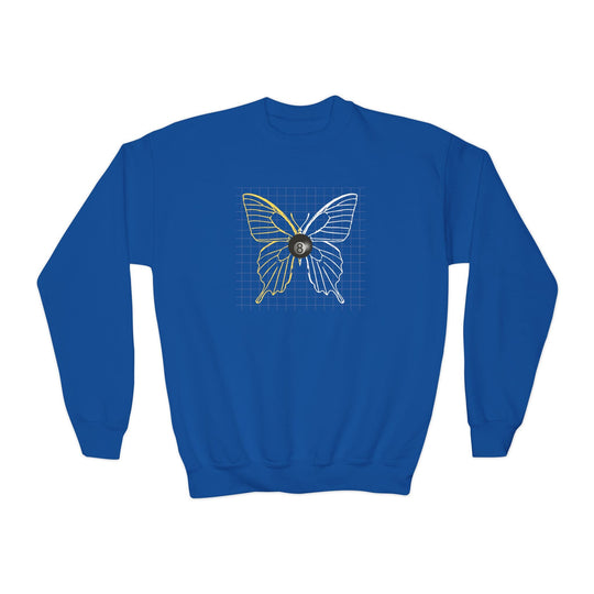 8 Ball Butterfly Grid - Unisex Youth Crewneck Sweatshirt - BFLY BILLIARDS