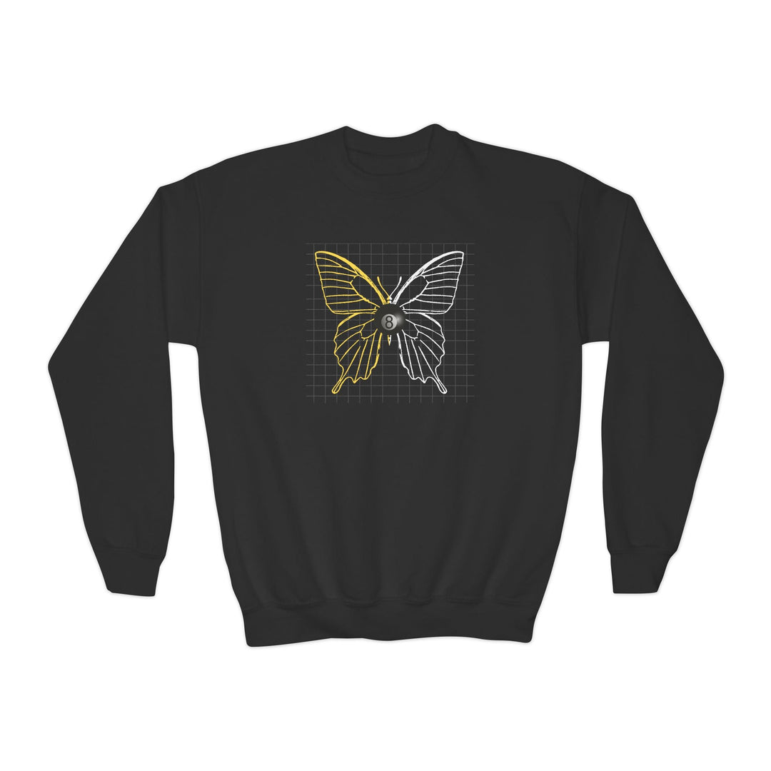 8 Ball Butterfly Grid - Unisex Youth Crewneck Sweatshirt - BFLY BILLIARDS