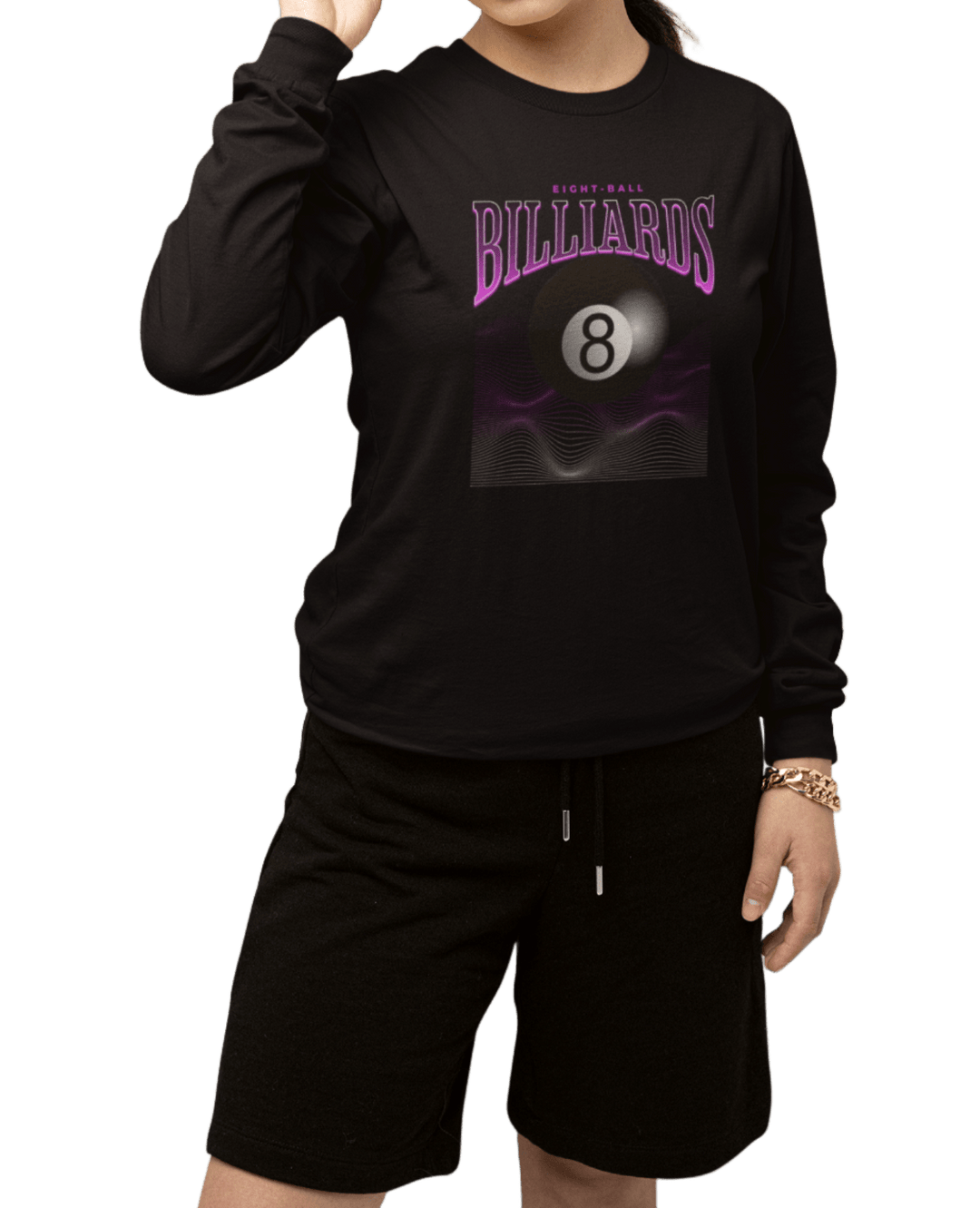 8 Ball Waves - Custom Long Sleeve Tee - BFLY BILLIARDS