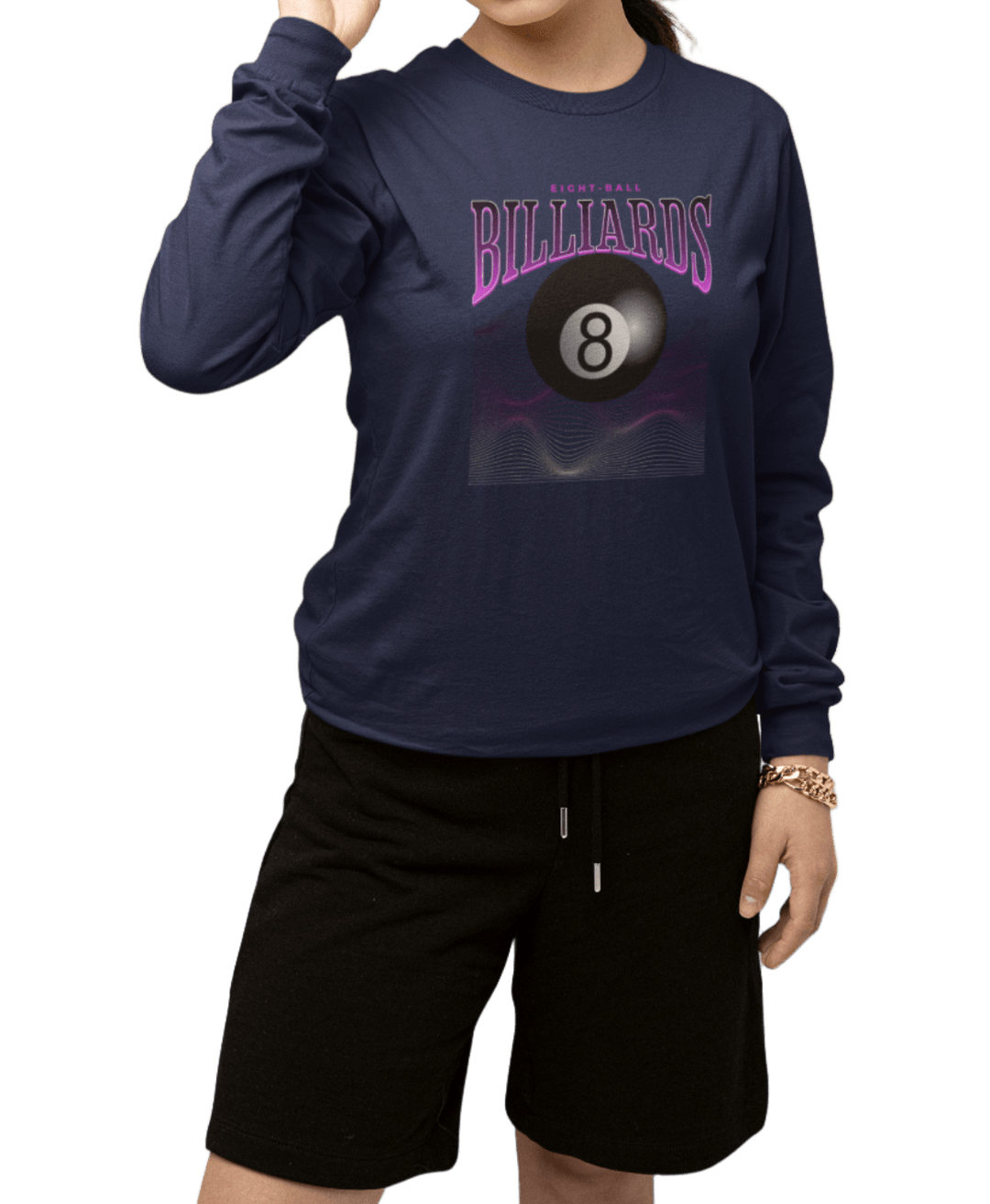 8 Ball Waves - Custom Long Sleeve Tee - BFLY BILLIARDS