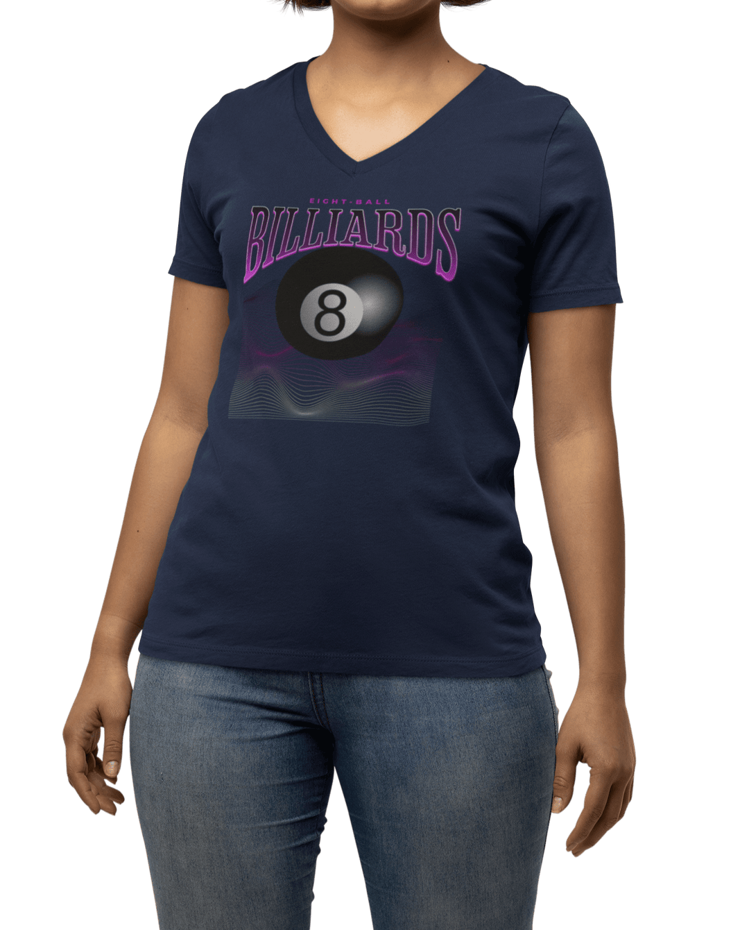 8 Ball Waves - Custom V-Neck Tee - BFLY BILLIARDS