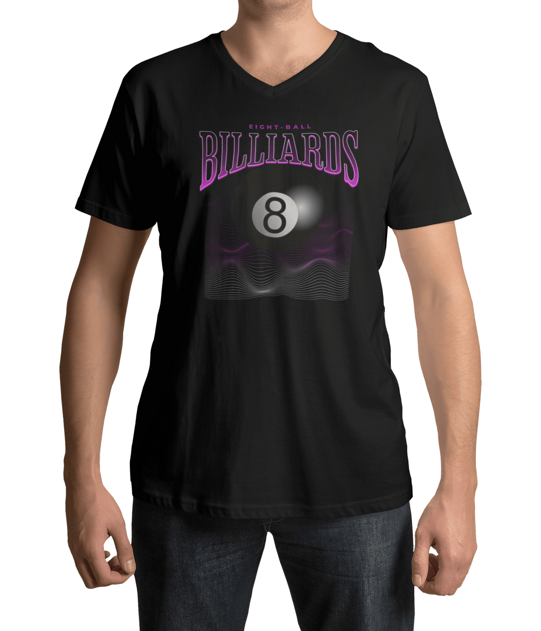 8 Ball Waves - Custom V-Neck Tee - BFLY BILLIARDS