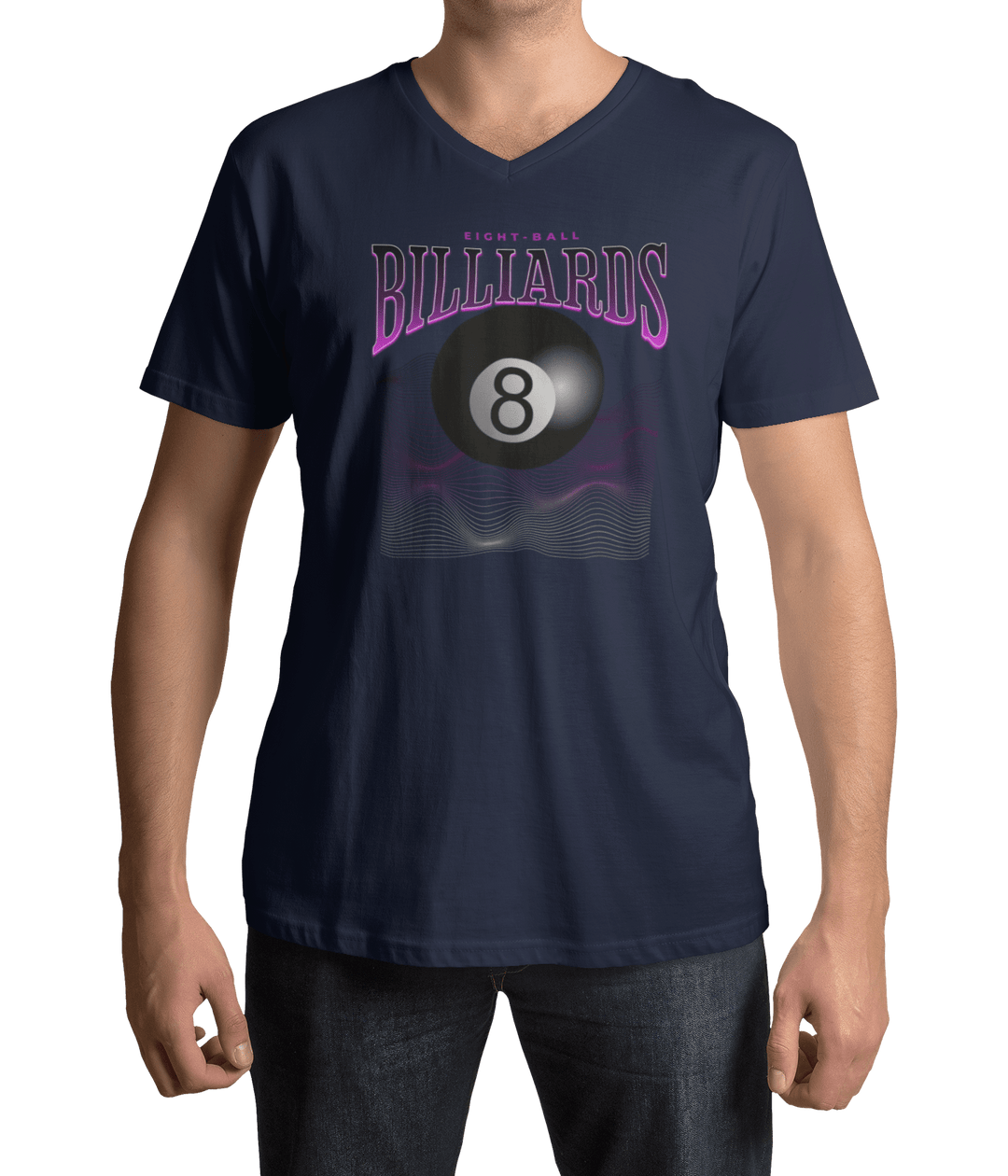 8 Ball Waves - Custom V-Neck Tee - BFLY BILLIARDS