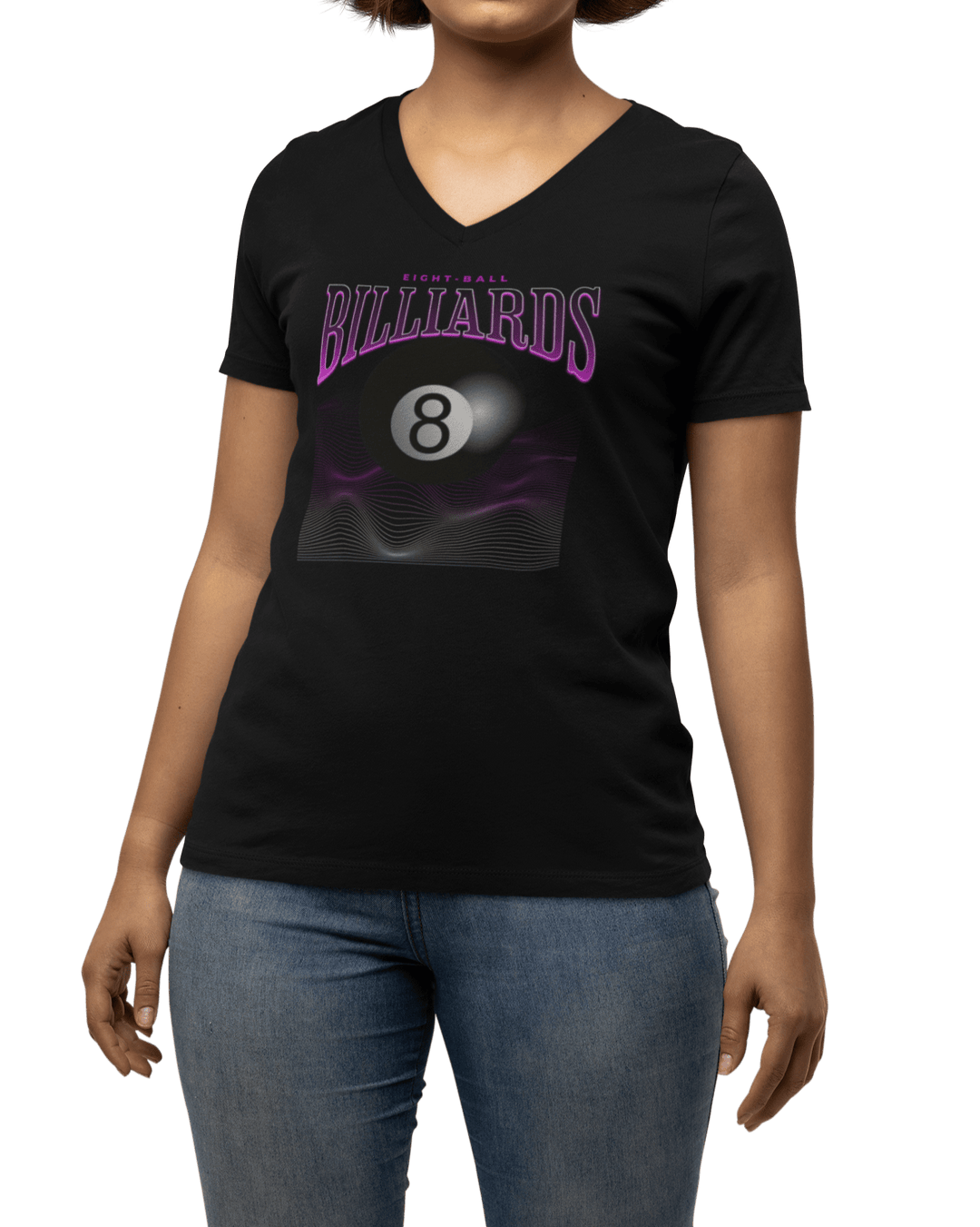 8 Ball Waves - Custom V-Neck Tee - BFLY BILLIARDS