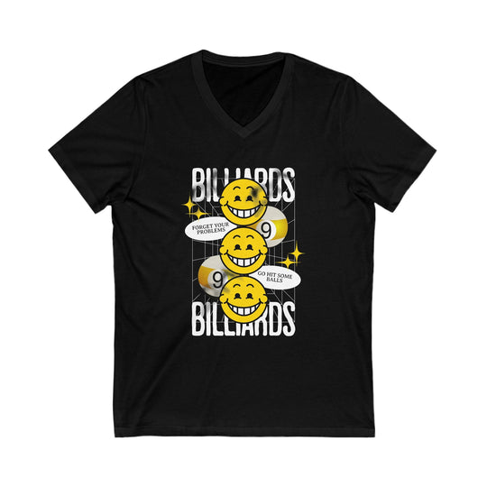 9 Ball Billiard Happiness - Unisex V - Neck Tee - BFLY BILLIARDS