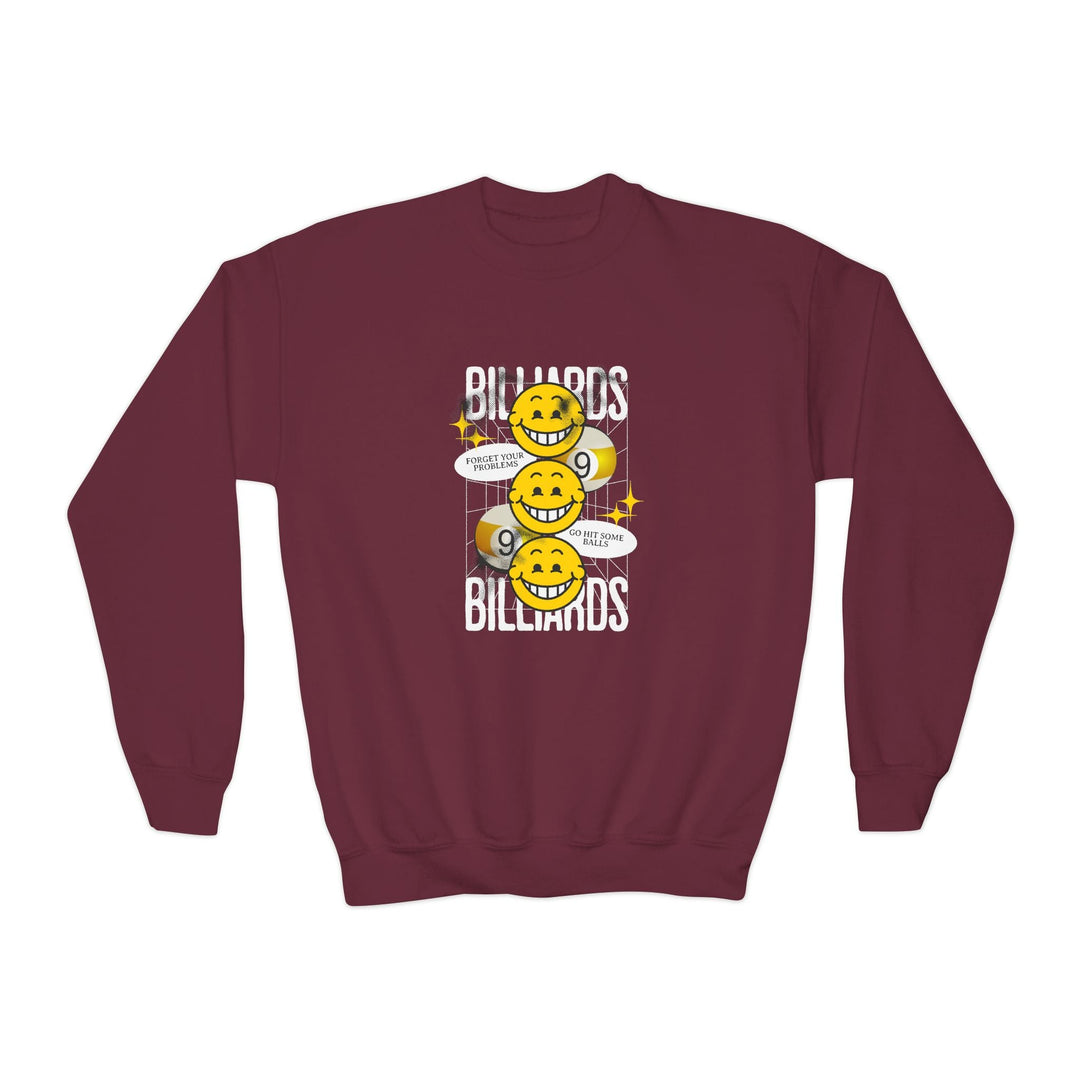 9 Ball Billiard Happiness - Unisex Youth Crewneck Sweatshirt - BFLY BILLIARDS