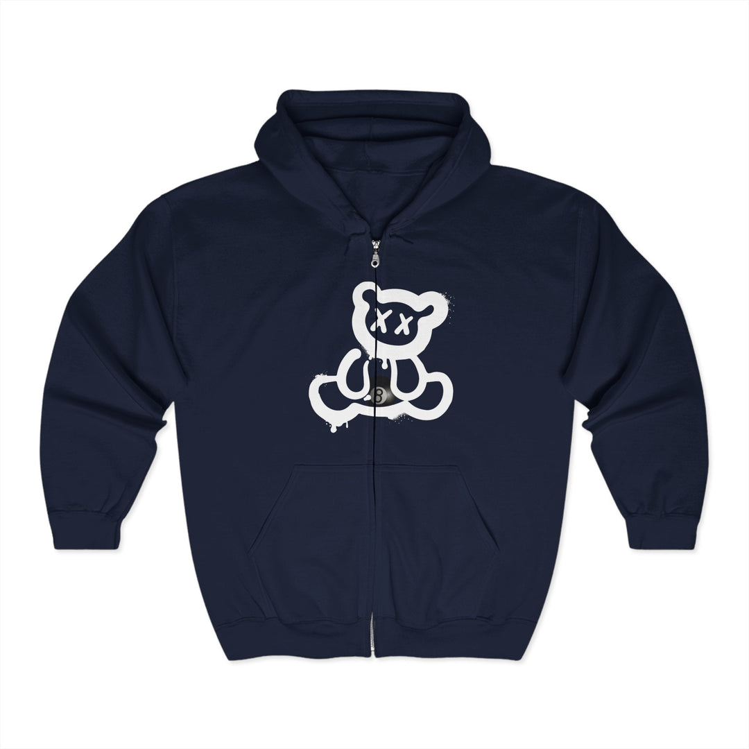 Billiard Bear White Logo - 8 Ball - Full Zip Hoodie - BFLY BILLIARDS