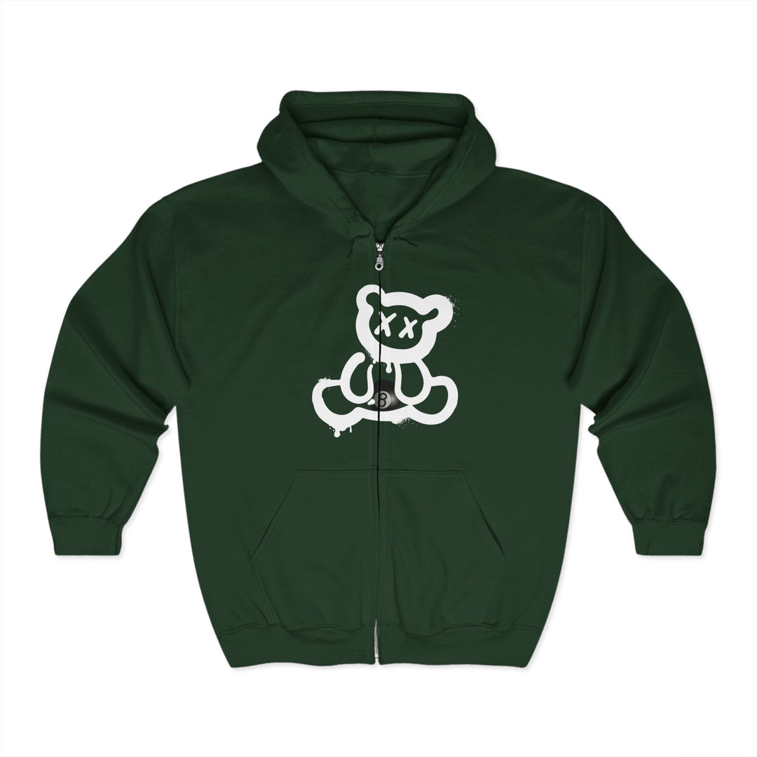 Billiard Bear White Logo - 8 Ball - Full Zip Hoodie - BFLY BILLIARDS