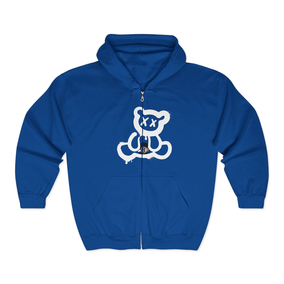 Billiard Bear White Logo - 8 Ball - Full Zip Hoodie - BFLY BILLIARDS