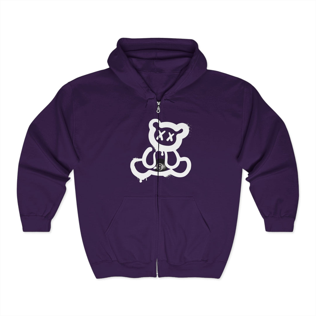 Billiard Bear White Logo - 8 Ball - Full Zip Hoodie - BFLY BILLIARDS