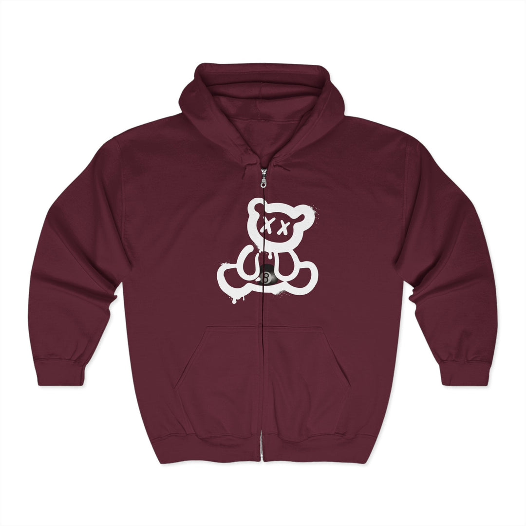 Billiard Bear White Logo - 8 Ball - Full Zip Hoodie - BFLY BILLIARDS