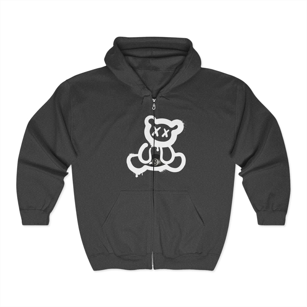 Billiard Bear White Logo - 8 Ball - Full Zip Hoodie - BFLY BILLIARDS