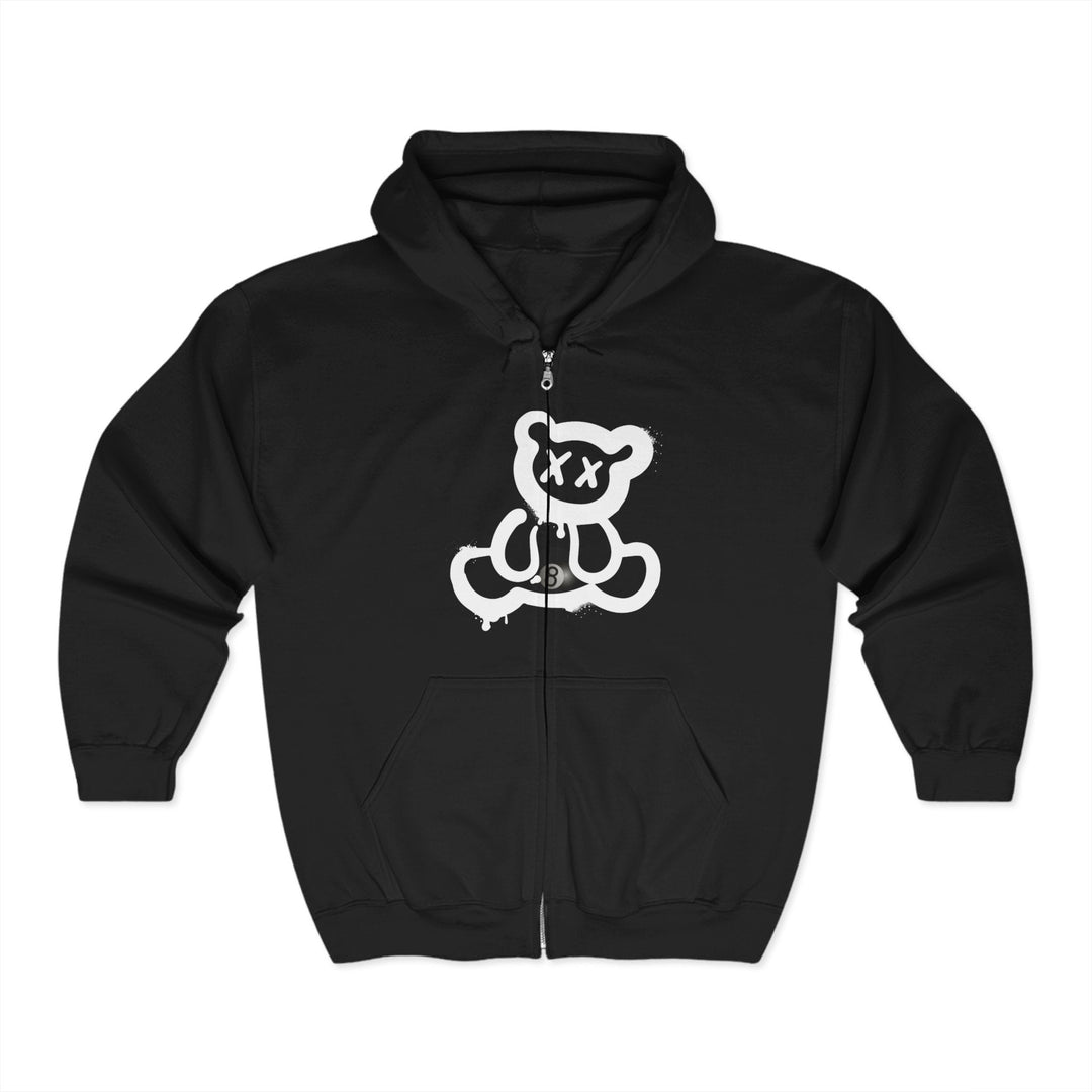 Billiard Bear White Logo - 8 Ball - Full Zip Hoodie - BFLY BILLIARDS
