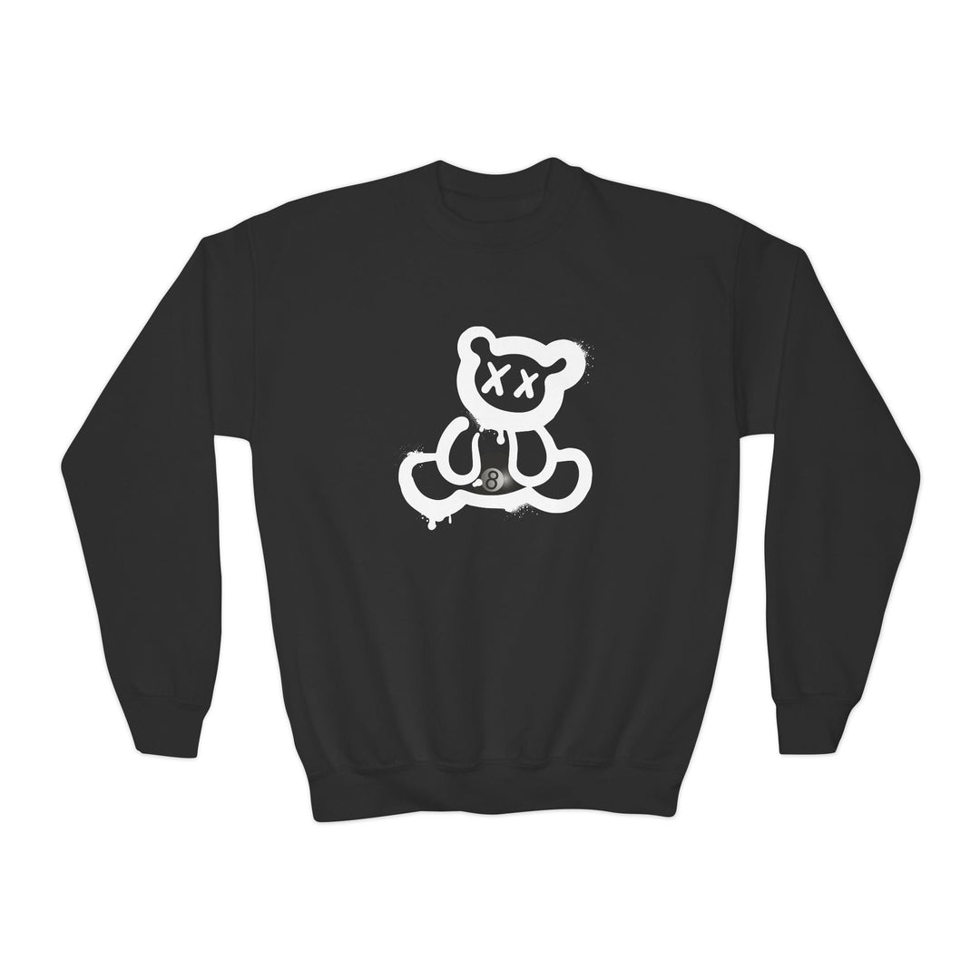 Billiard Bear White Logo - 8 Ball - Unisex Youth Crewneck Sweatshirt - BFLY BILLIARDS