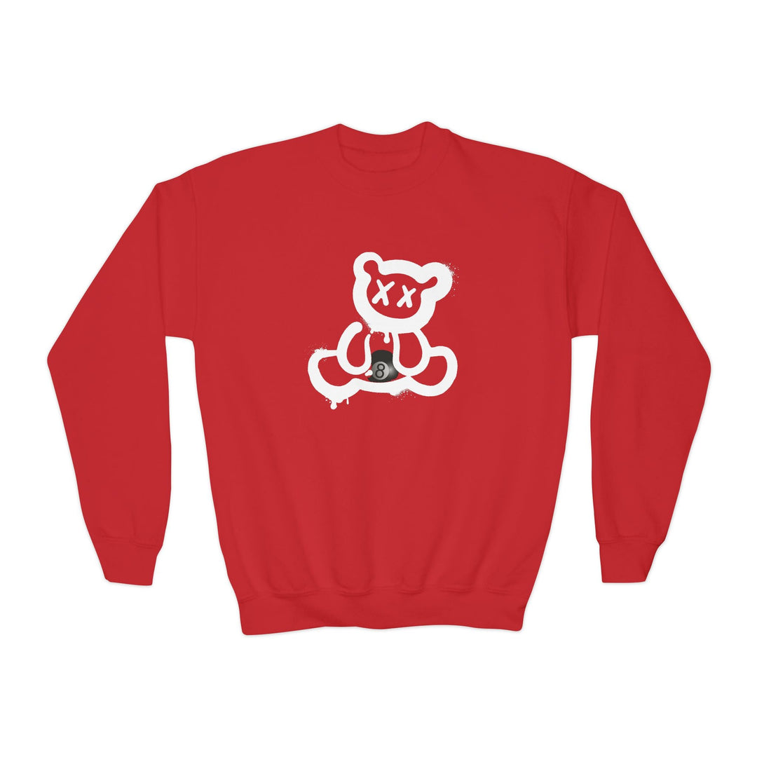 Billiard Bear White Logo - 8 Ball - Unisex Youth Crewneck Sweatshirt - BFLY BILLIARDS