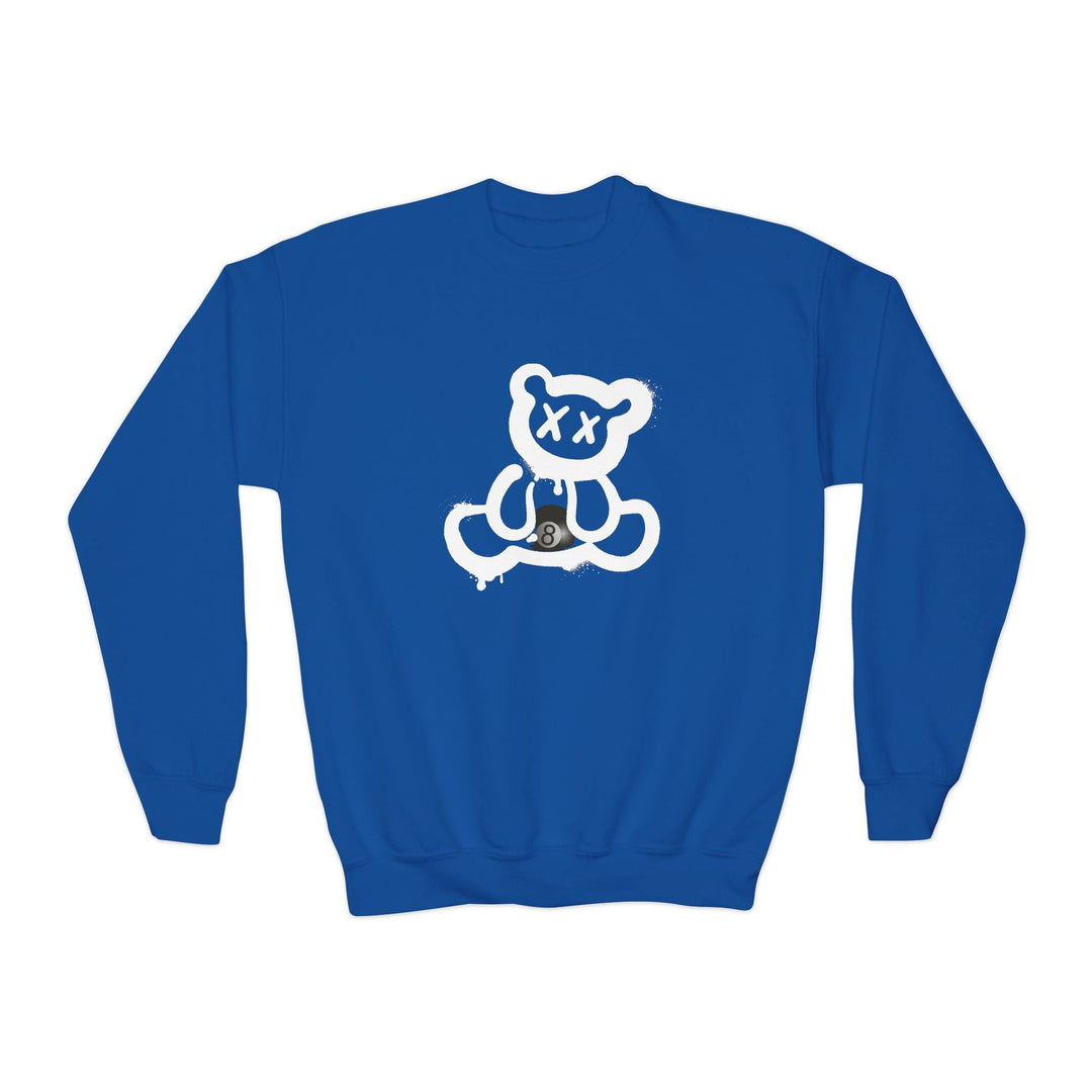 Billiard Bear White Logo - 8 Ball - Unisex Youth Crewneck Sweatshirt - BFLY BILLIARDS