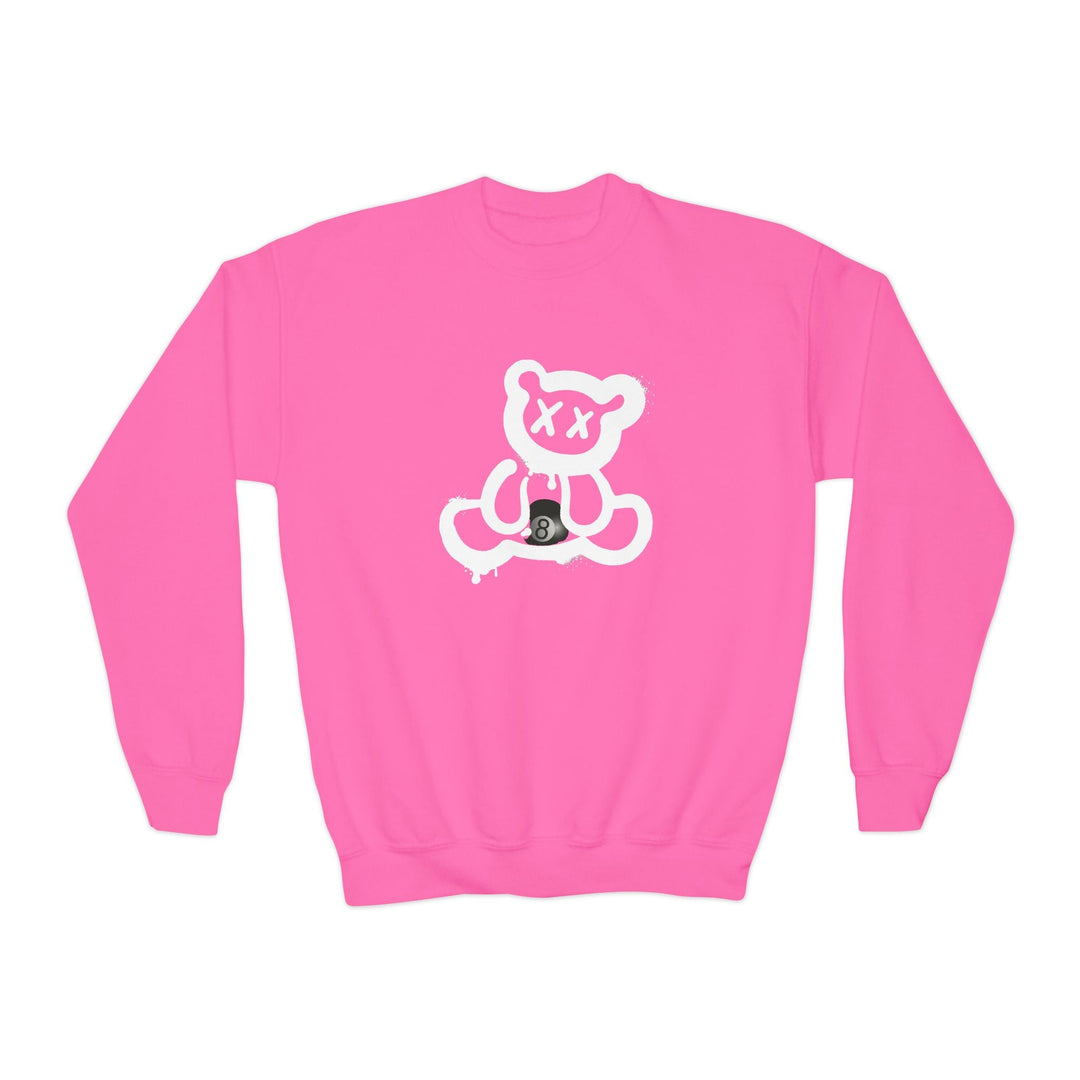 Billiard Bear White Logo - 8 Ball - Unisex Youth Crewneck Sweatshirt - BFLY BILLIARDS