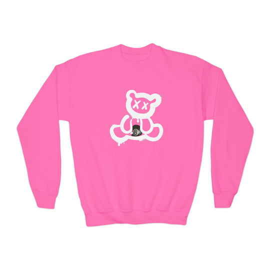Billiard Bear White Logo - 8 Ball - Unisex Youth Crewneck Sweatshirt - BFLY BILLIARDS