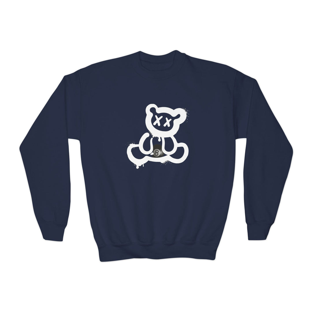 Billiard Bear White Logo - 8 Ball - Unisex Youth Crewneck Sweatshirt - BFLY BILLIARDS
