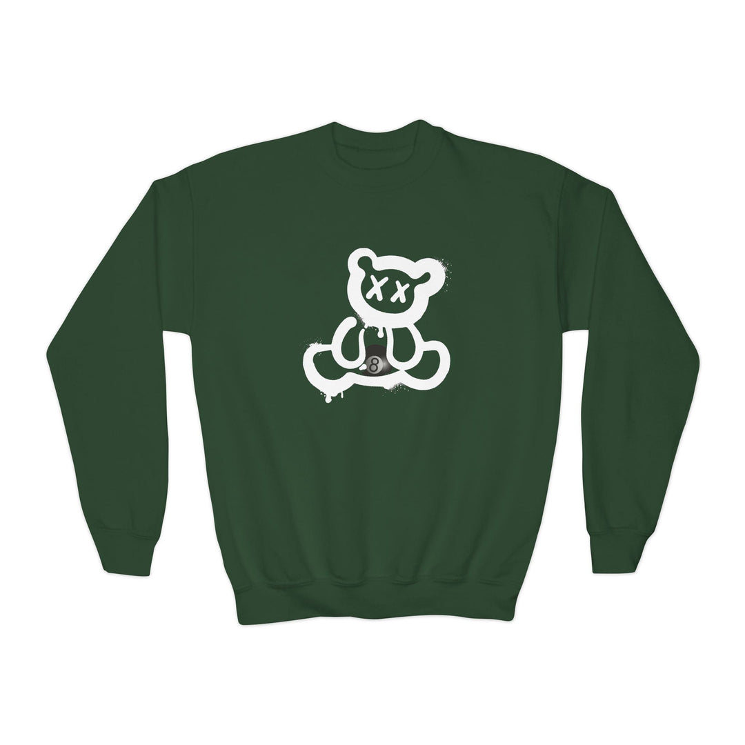 Billiard Bear White Logo - 8 Ball - Unisex Youth Crewneck Sweatshirt - BFLY BILLIARDS