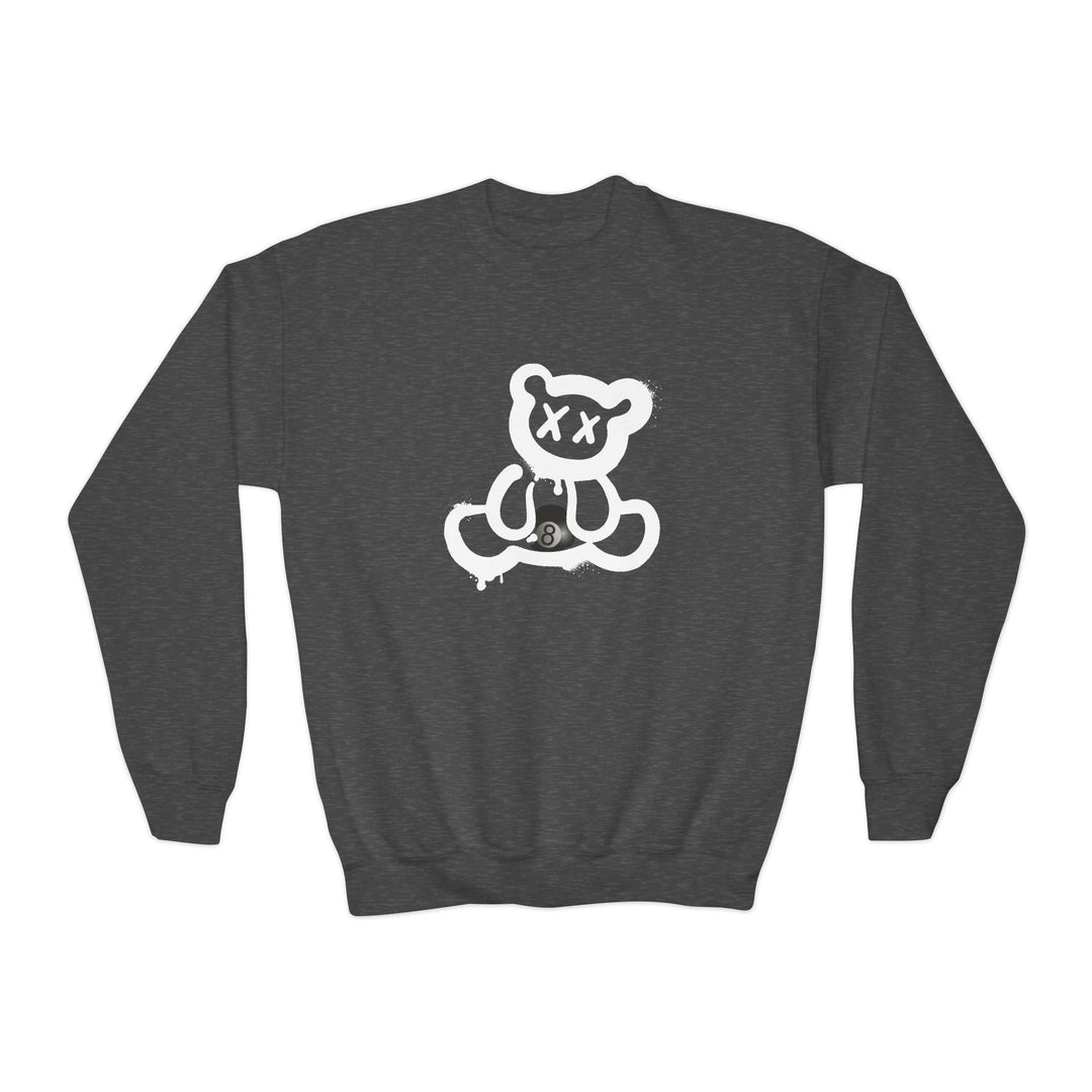 Billiard Bear White Logo - 8 Ball - Unisex Youth Crewneck Sweatshirt - BFLY BILLIARDS