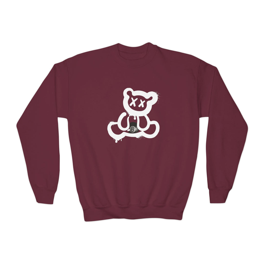 Billiard Bear White Logo - 8 Ball - Unisex Youth Crewneck Sweatshirt - BFLY BILLIARDS