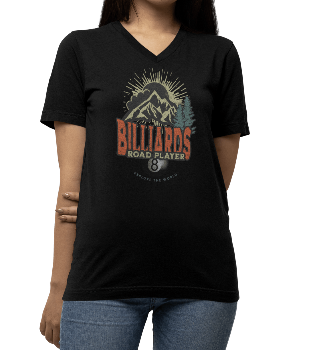 Billiards Road Player - Unisex V - Neck Tee - BFLY BILLIARDS