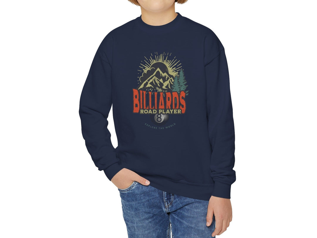 Billiards Road Player - Unisex Youth Crewneck Sweatshirt - BFLY BILLIARDS