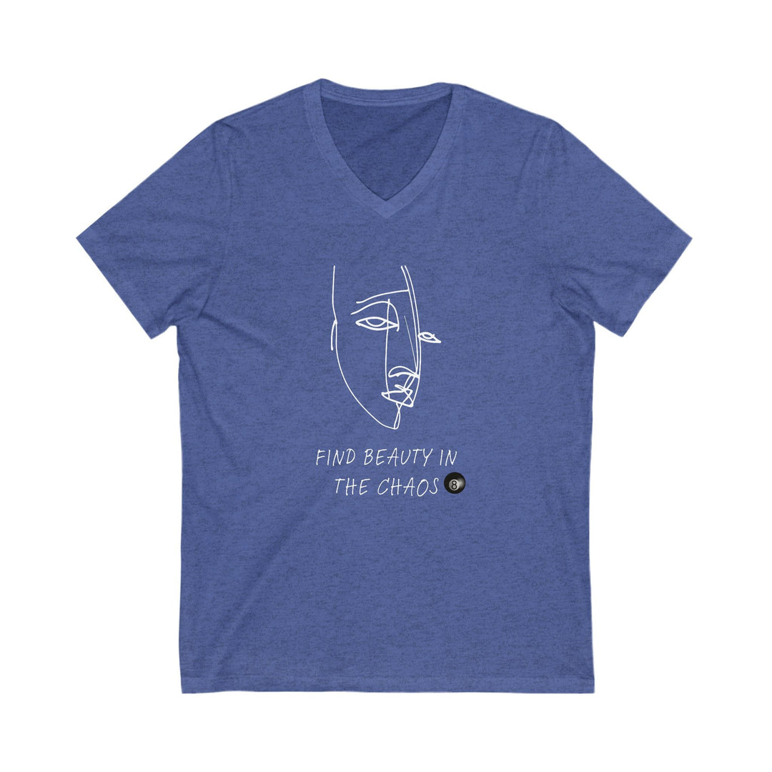 Find Beauty in the Chaos - 8 Ball - Unisex V - Neck Tee - BFLY BILLIARDS